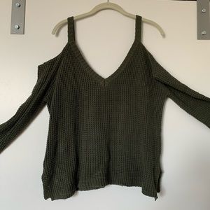 LA Hearts 💚 Olive Green Open Shoulder Sweater